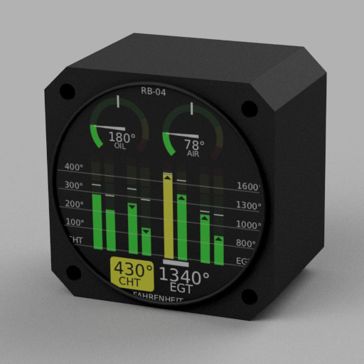 RB-04 Engine Management System (EMS) with CHT, EGT, RPM and fuel monitoring for experimental aircraft