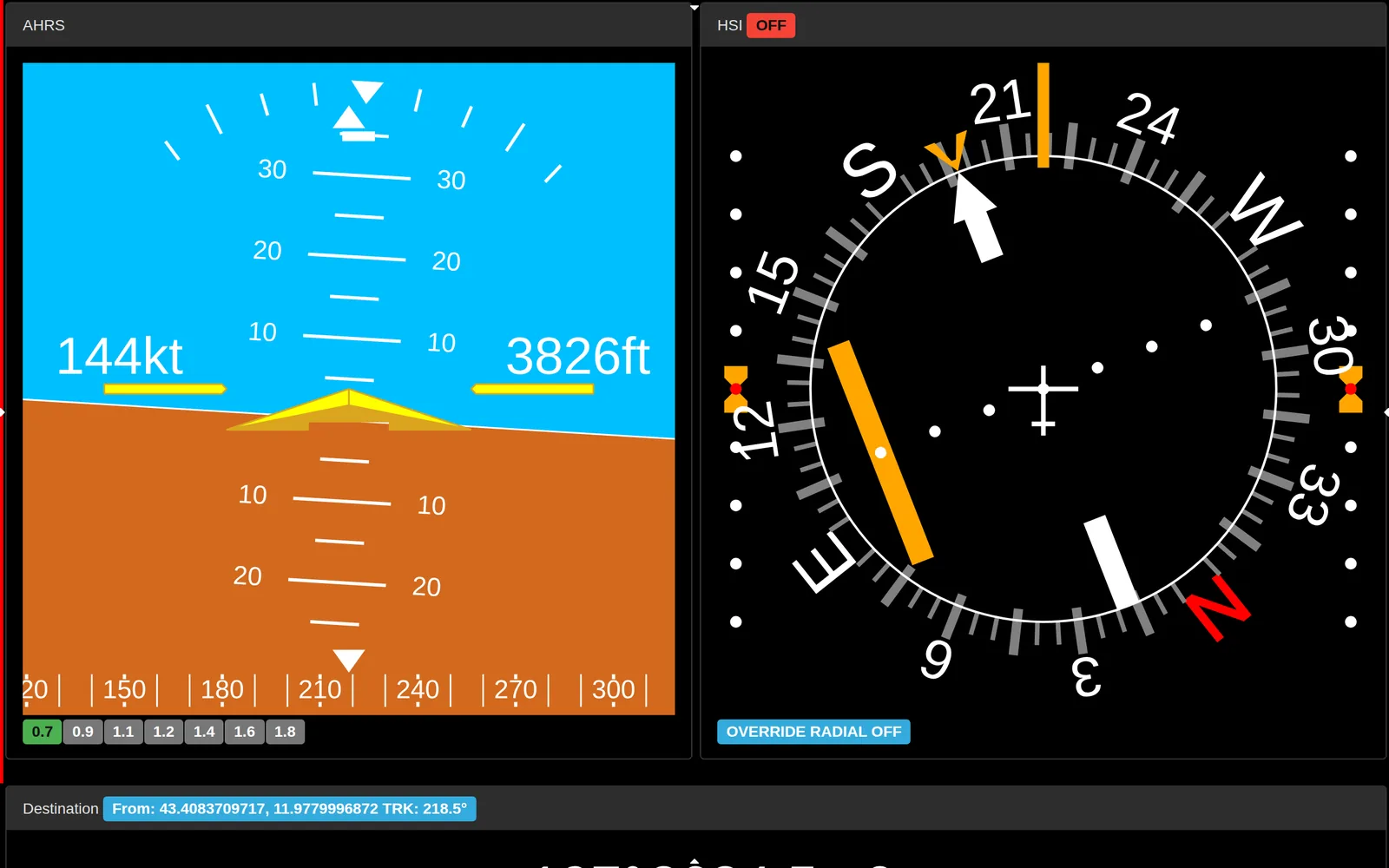 RB-01 autopilot guidance page with attitude and HSI